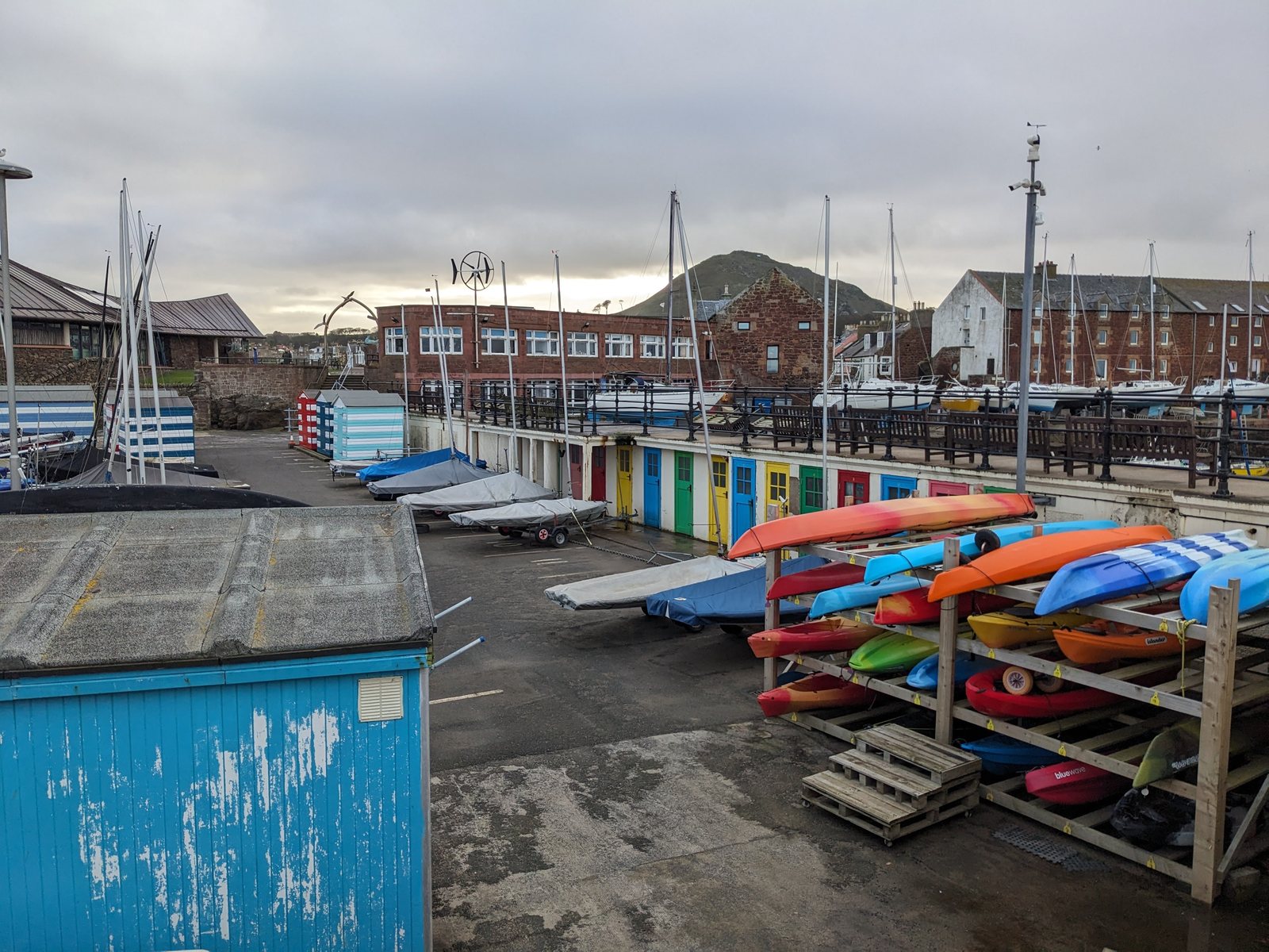 North Berwick harbour and its kayak store.