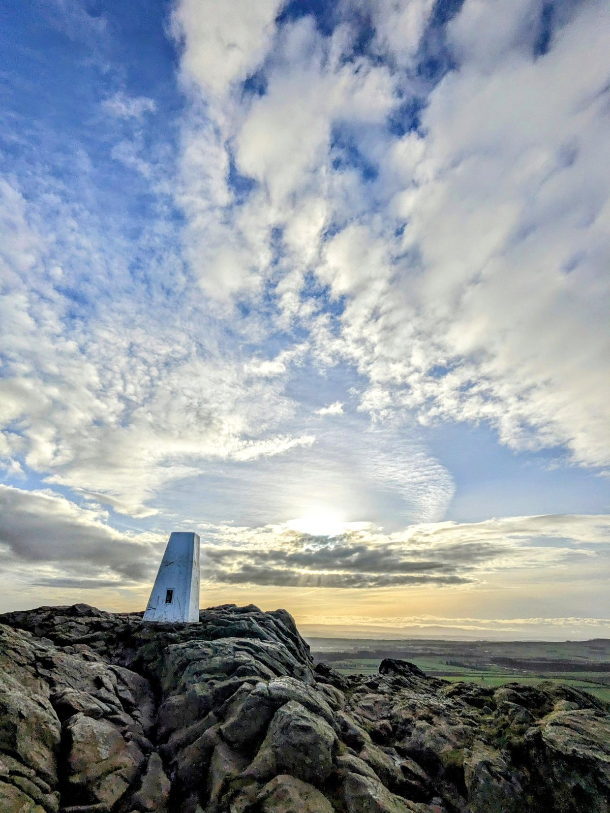 The trig pillar at the top of North Berwick Law.