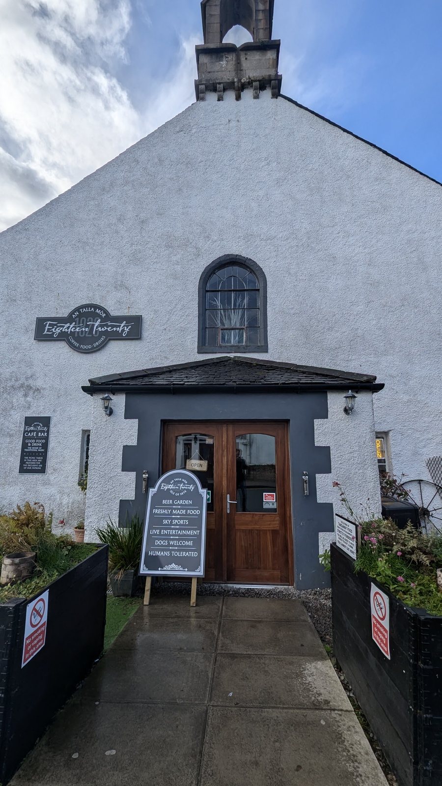 A white church in Portree, Skye.