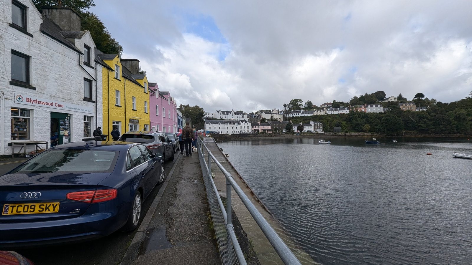 The row of brightly painted houses along Portree harbour.