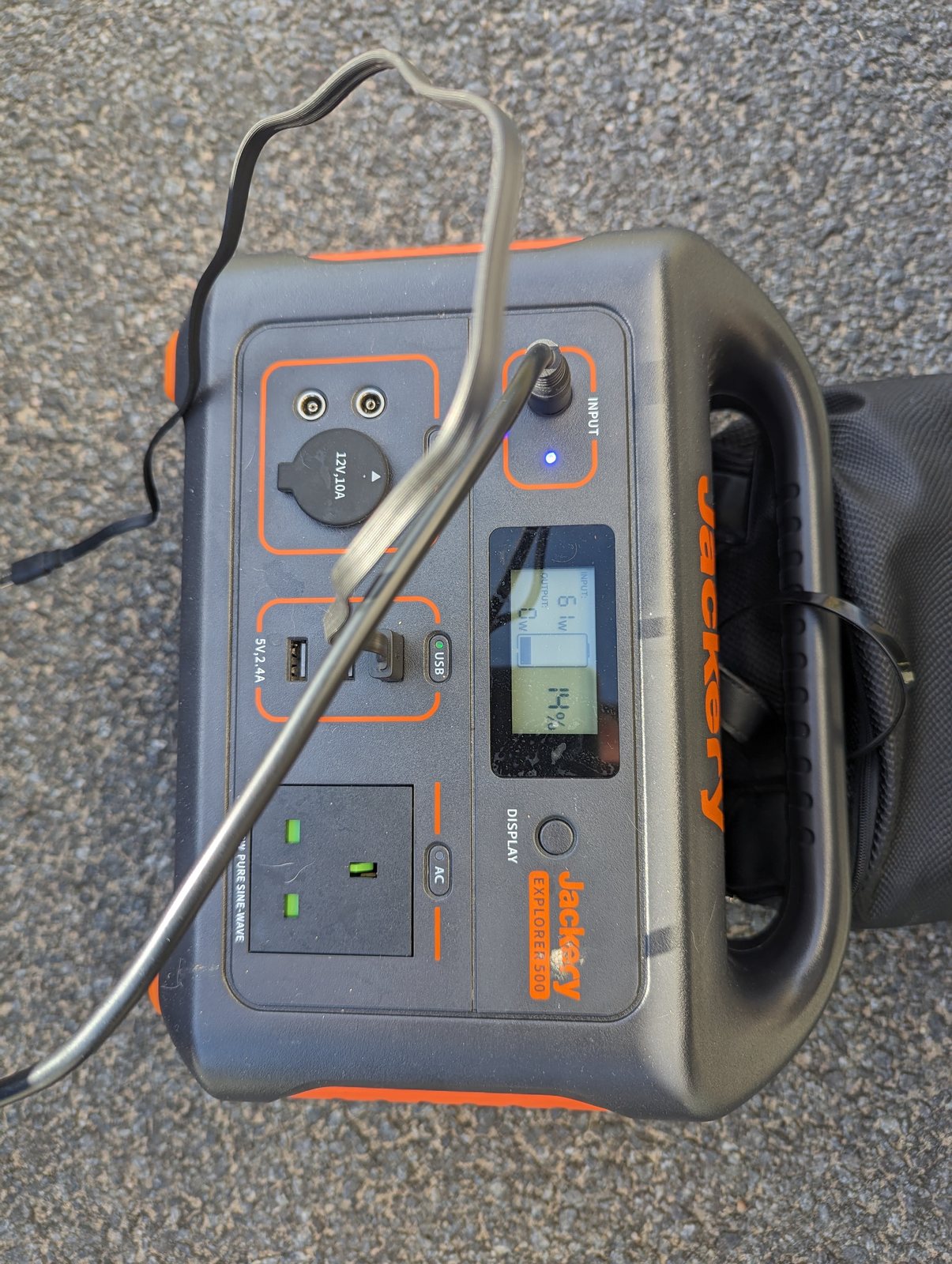 The top of the portable power station showing controls.