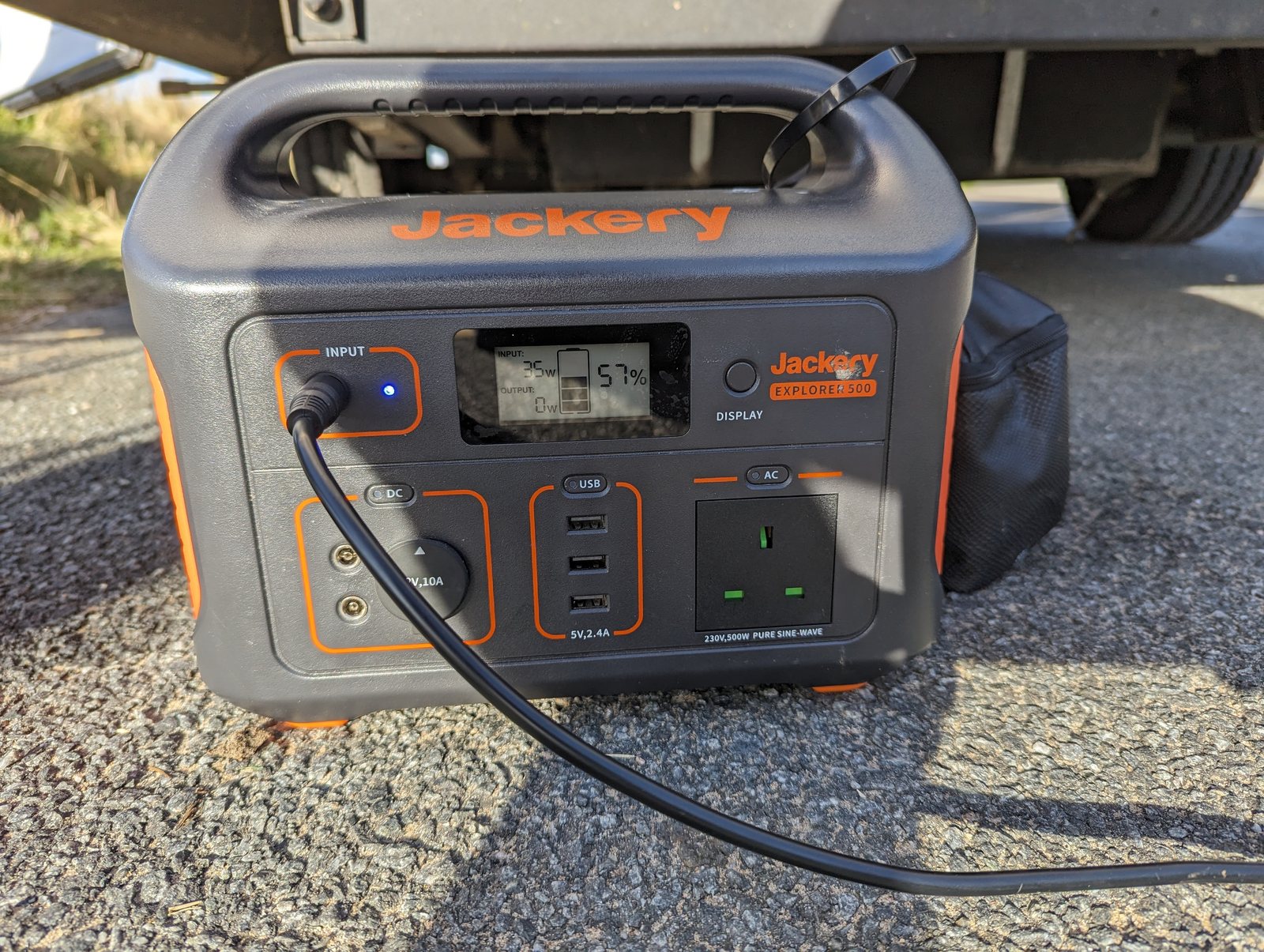 The portable power station with its display.