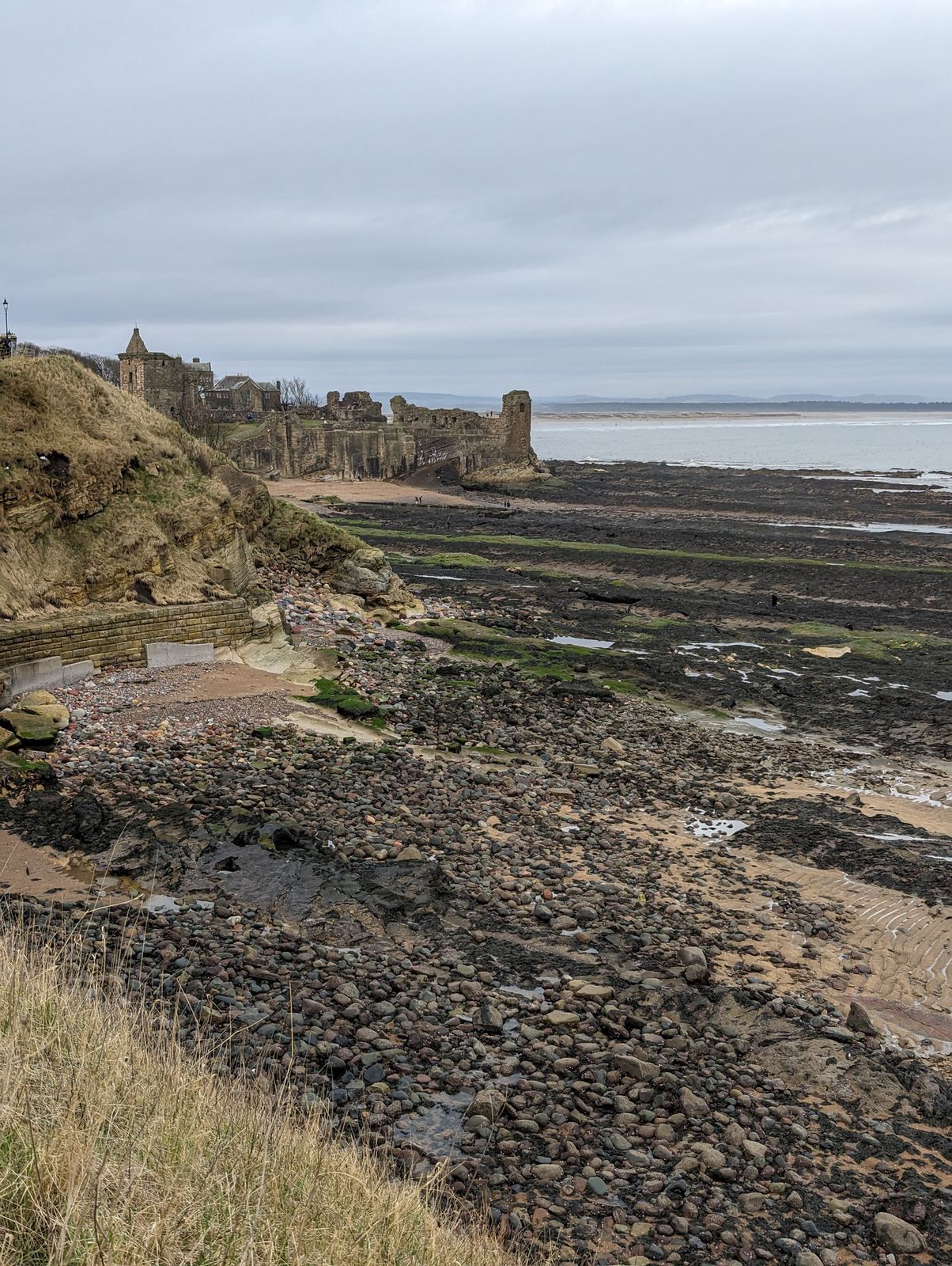 St Andrews Castle ruins on the rocky coast, the sea beyond.