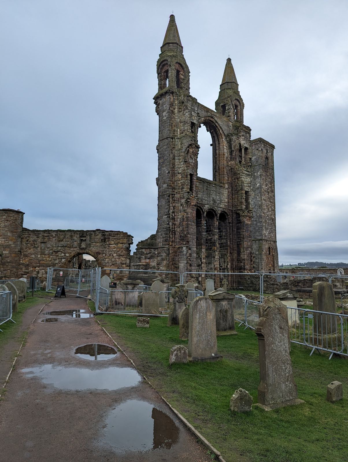 The ruins and graveyard of St Andrews Cathedral, once the largest church in Scotland.