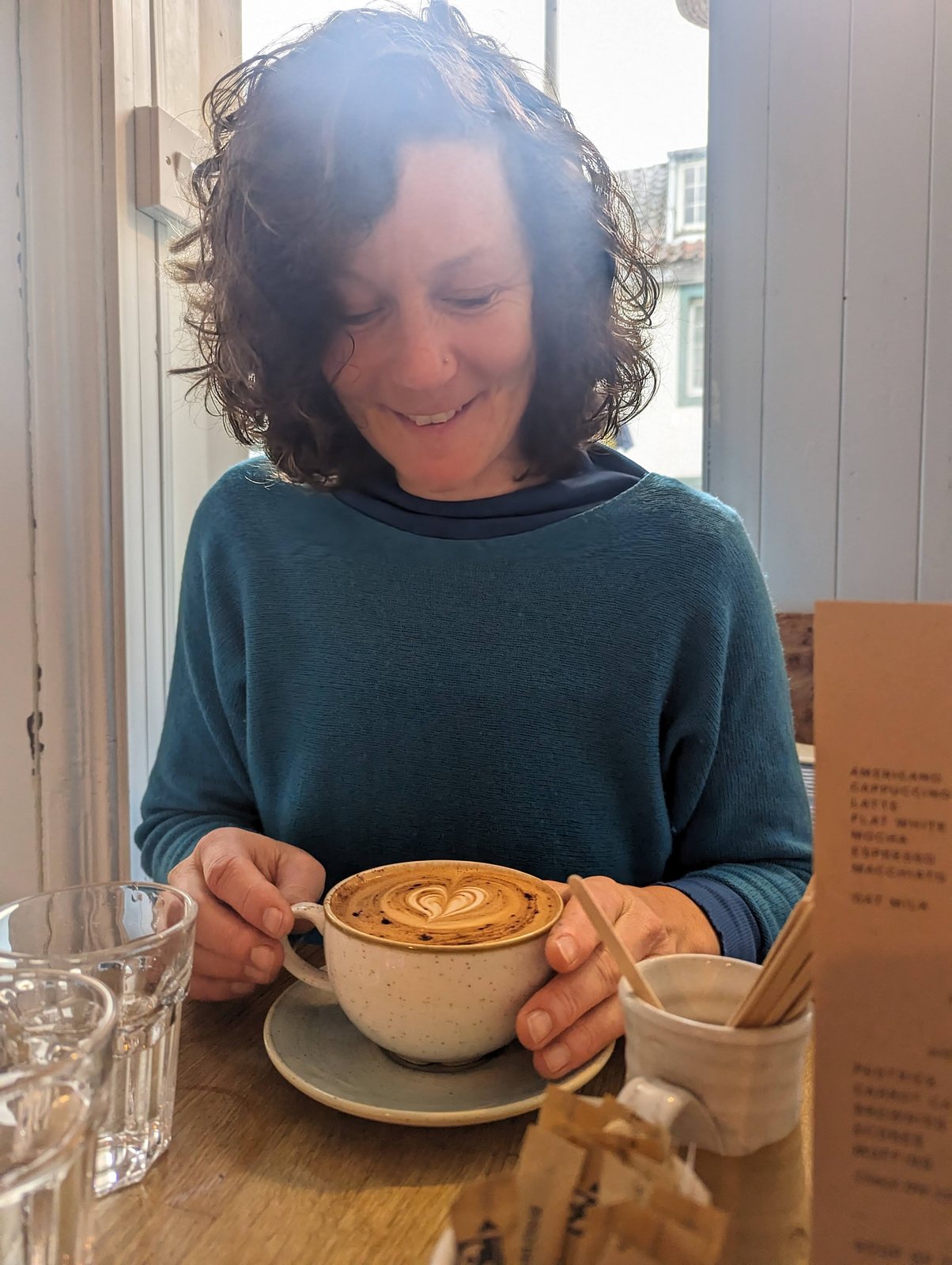 A cappuccino in a harbour cafe at St Monans.