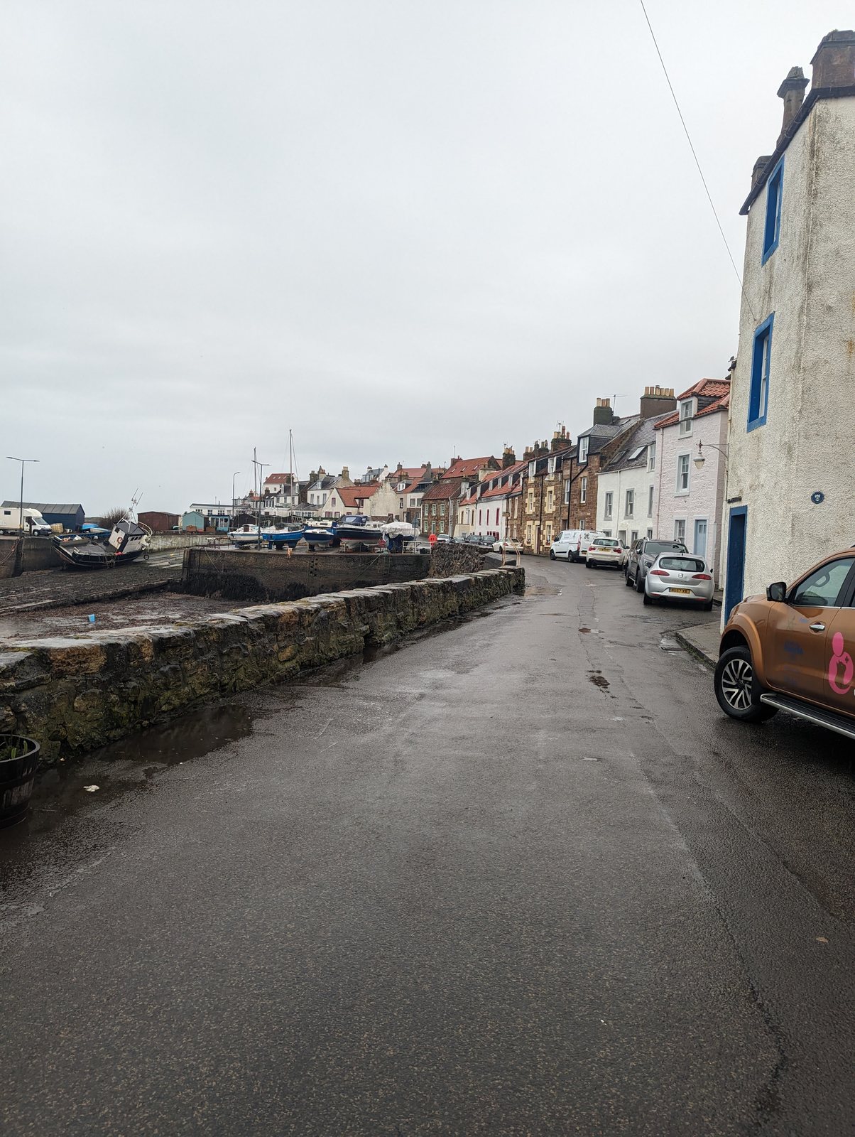 A quiet street of crow-stepped cottages in St Monans.