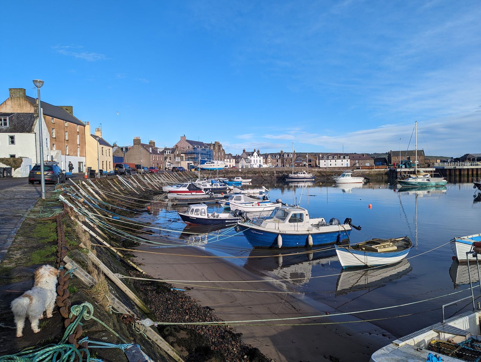 Boats and the old Tolbooth at Stonehaven harbour.