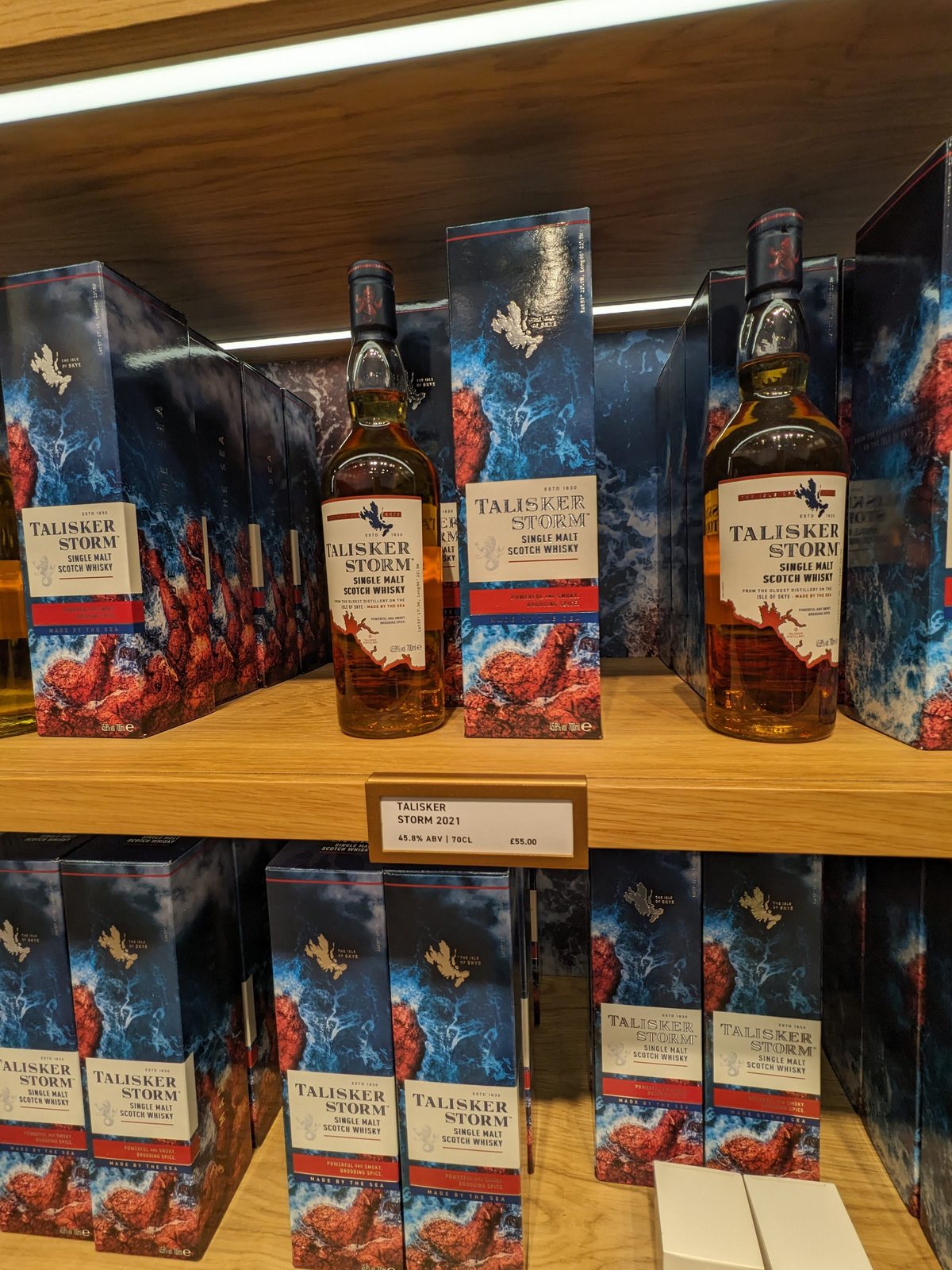 Bottles of Talisker on display in the shop.