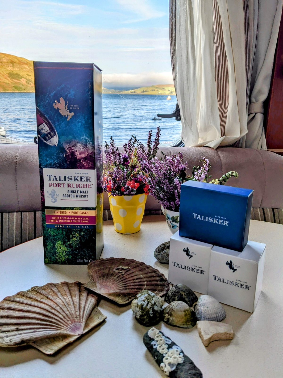 A whisky tasting flight at Talisker.