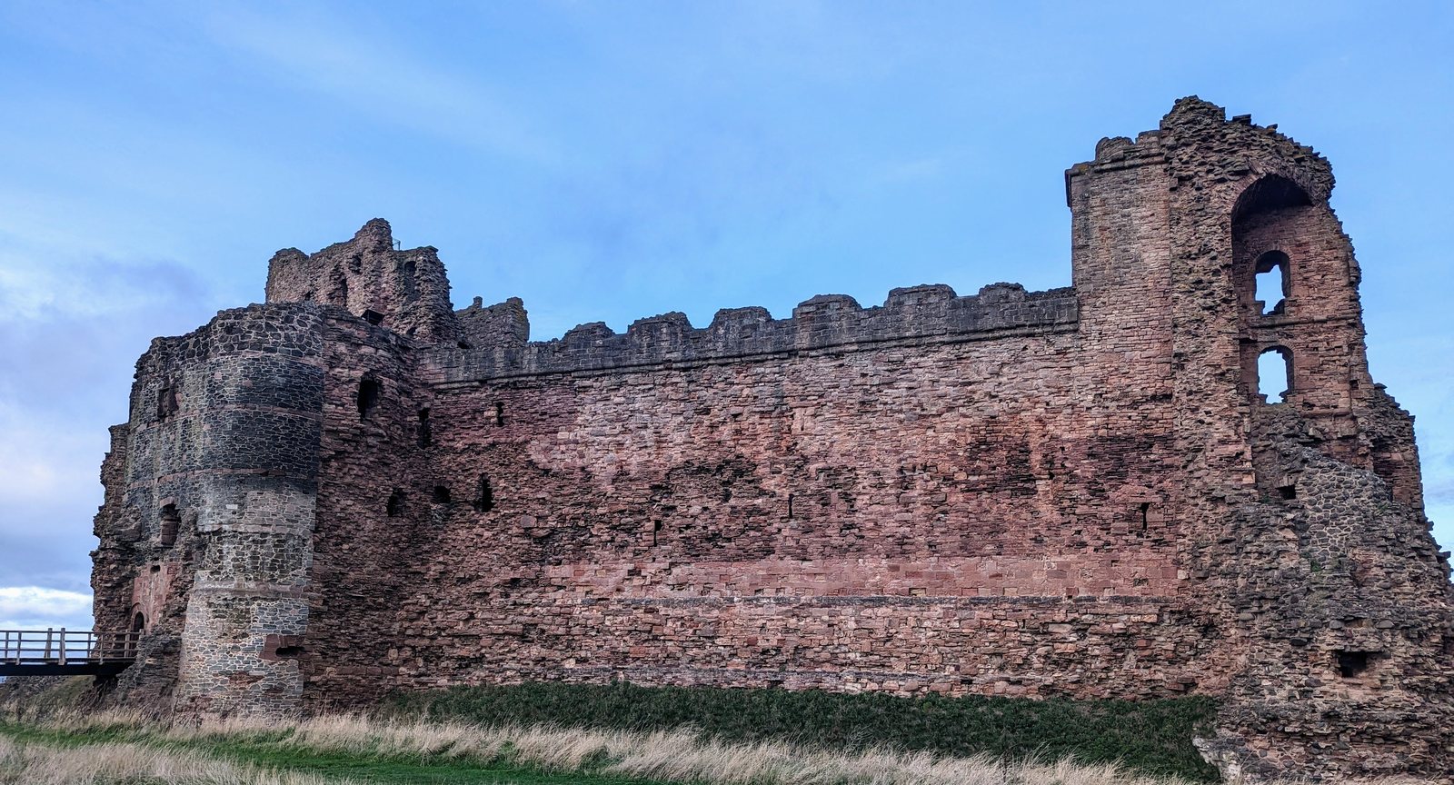 The red curtain wall of Tantallon Castle, East Lothian.