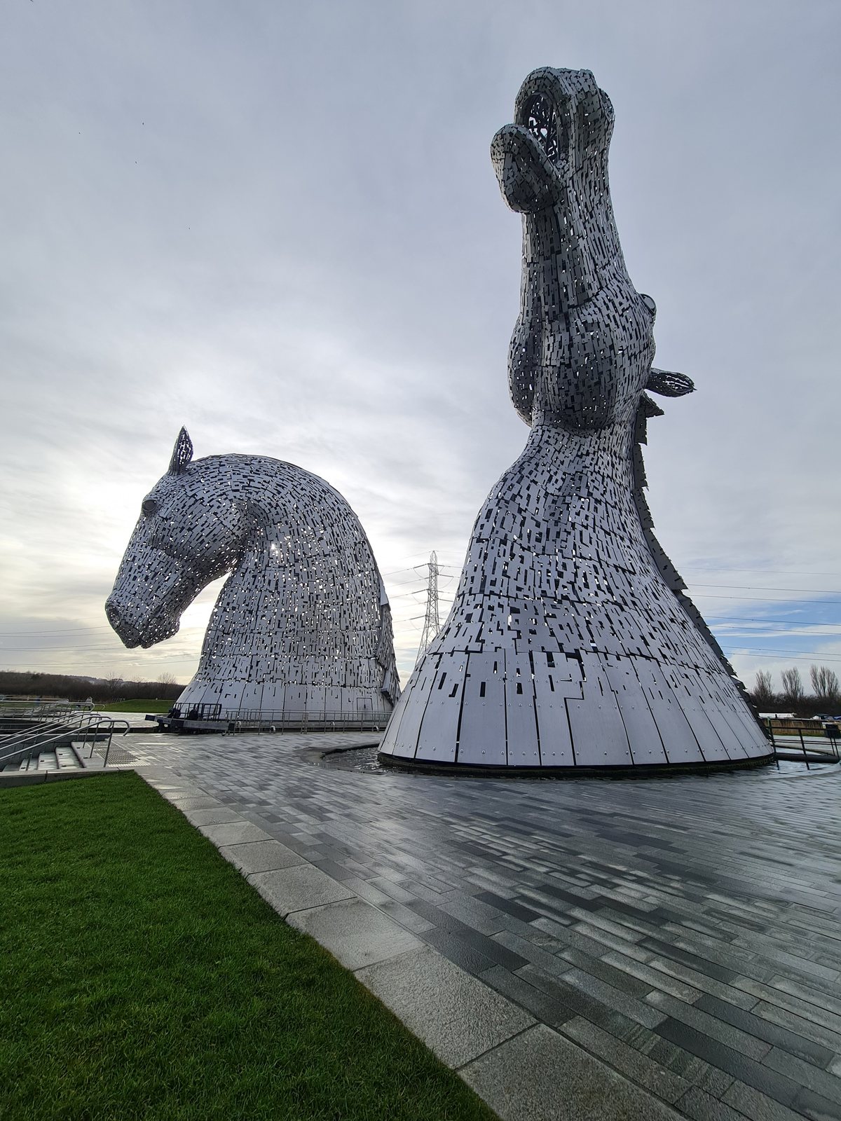 The Kelpies backlit at dusk, Falkirk.