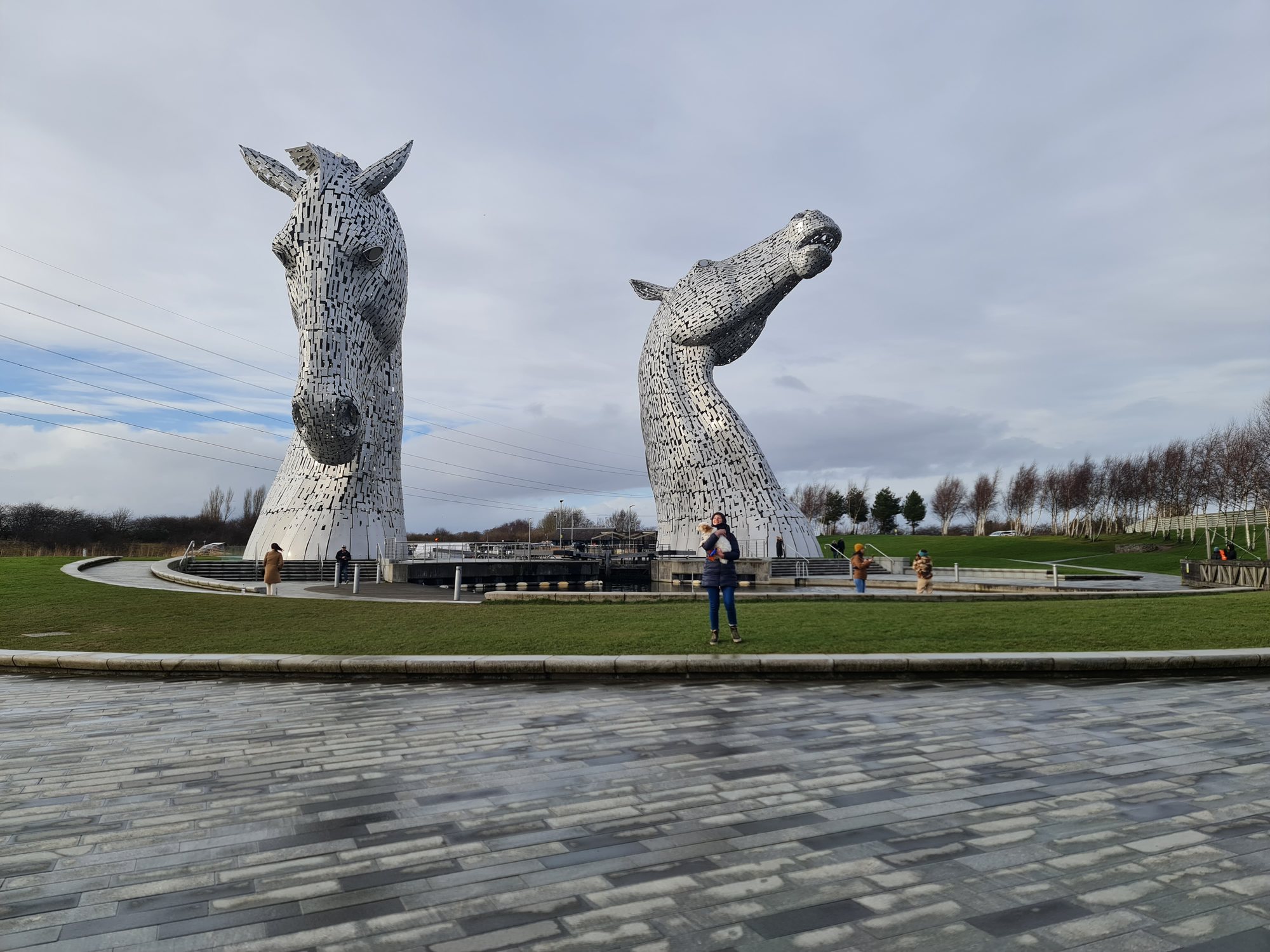 The two giant steel Kelpies horse-head sculptures at Falkirk.