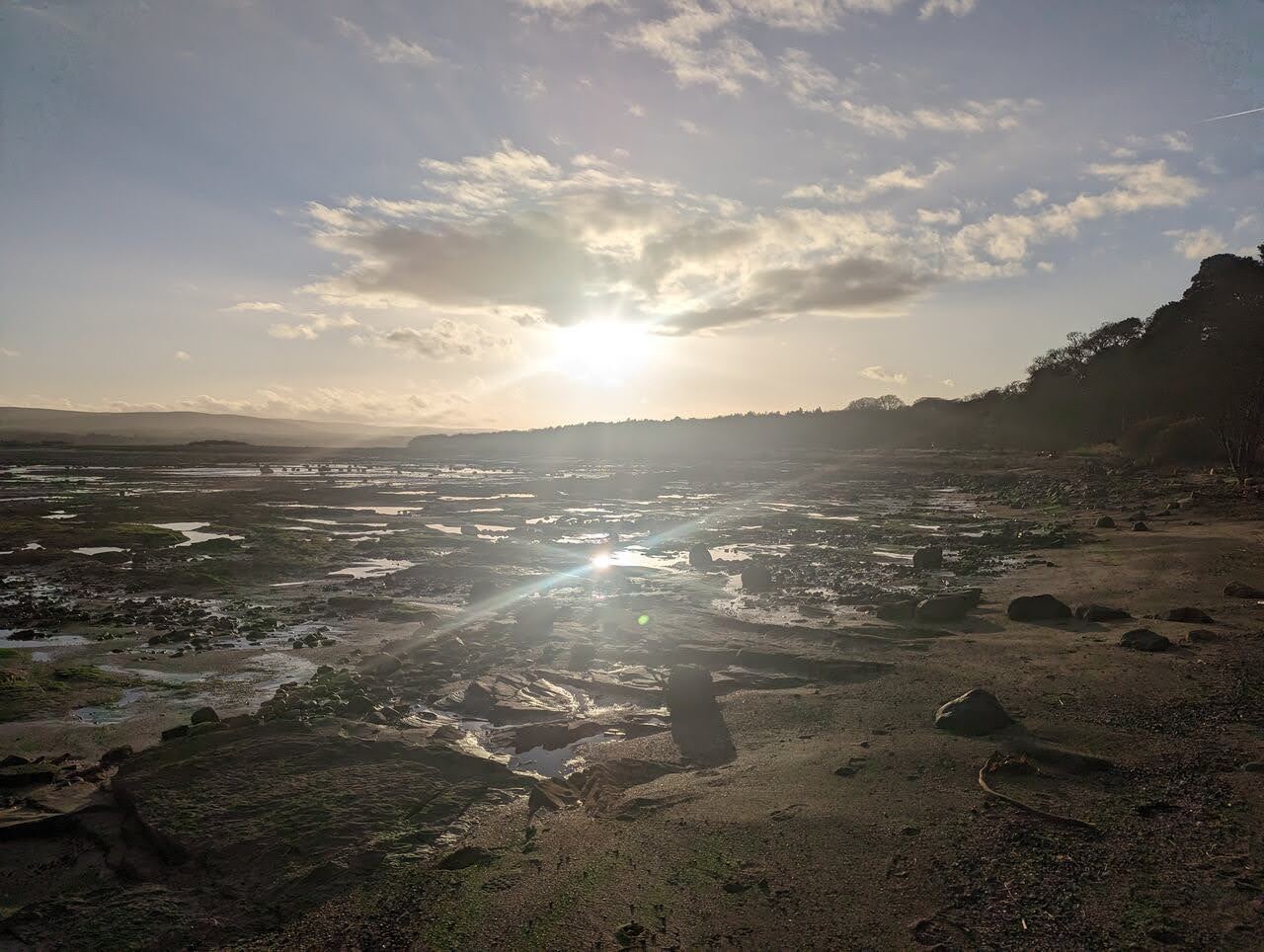 Sunset over the tidal flats of the Tyne estuary at Tyninghame.