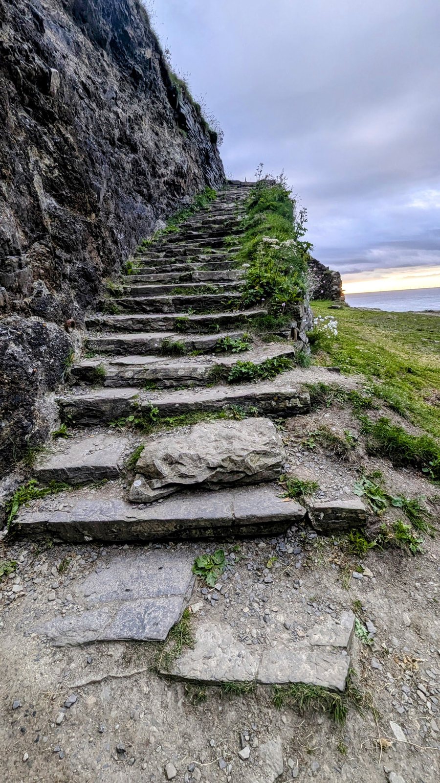 Looking down the zig-zag flagstone steps at Whaligoe.