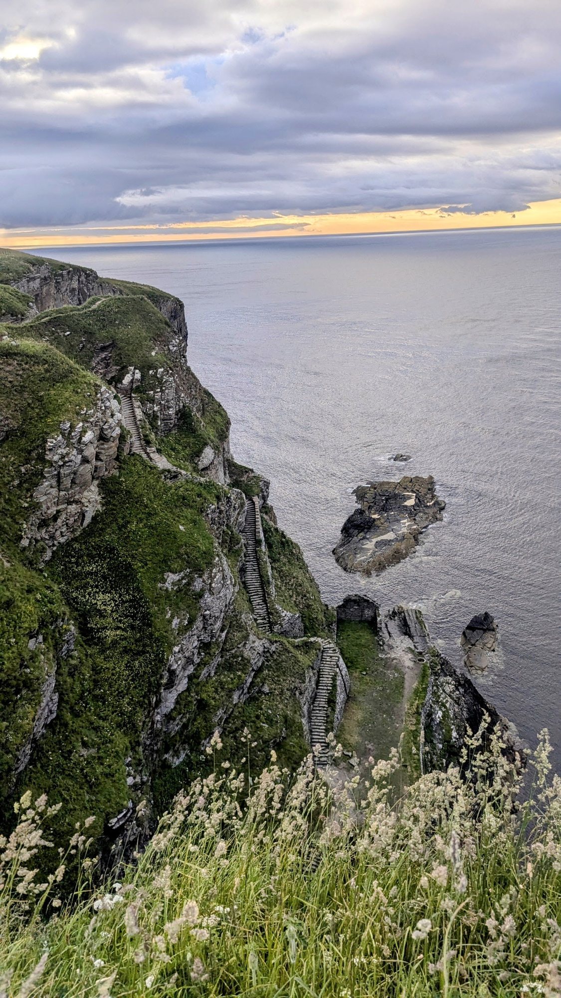 The Whaligoe Steps zig-zagging down the cliff face to the sea in Caithness.